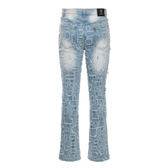 Patchwork Distressed Denim Jeans - Century Penthouse LIGHT BLUE