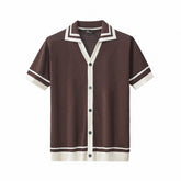 Contrast Trim Mesh Knit Button-Up COFFEE