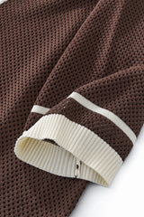 Contrast Trim Mesh Knit Button-Up COFFEE