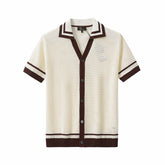 Contrast Trim Mesh Knit Button-Up IVORY