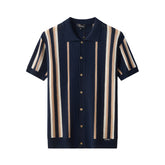 Riviera Stripe Mesh Knit SS Shirt NAVY