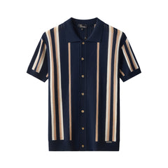 Riviera Stripe Mesh Knit SS Shirt NAVY