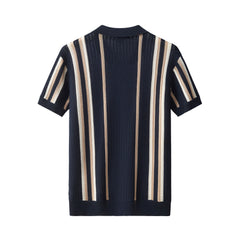 Riviera Stripe Mesh Knit SS Shirt NAVY