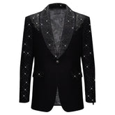 Luxurious Black Blazer with Elegant Rhinestone Emb BLACK