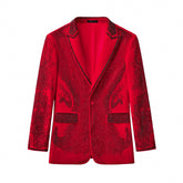 Regal Cascades Embellished Velvet Blazer RED/RED