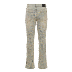 Patchwork Distressed Denim Jeans - Century Penthouse TAN