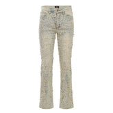 Patchwork Distressed Denim Jeans - Century Penthouse TAN