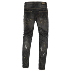 MODERN MIX Denim Pants SMOKE/GOLD