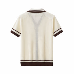 Contrast Trim Mesh Knit Button-Up IVORY