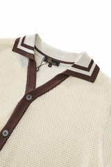 Contrast Trim Mesh Knit Button-Up IVORY