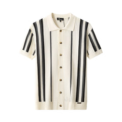 Riviera Stripe Mesh Knit SS Shirt IVORY