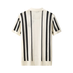 Riviera Stripe Mesh Knit SS Shirt IVORY
