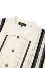 Riviera Stripe Mesh Knit SS Shirt IVORY