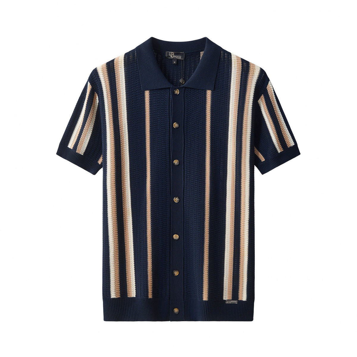 Riviera Stripe Mesh Knit SS Shirt NAVY