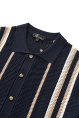Riviera Stripe Mesh Knit SS Shirt NAVY
