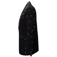 Luxurious Black Blazer with Elegant Rhinestone Emb BLACK
