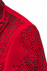 Regal Cascades Embellished Velvet Blazer RED/RED