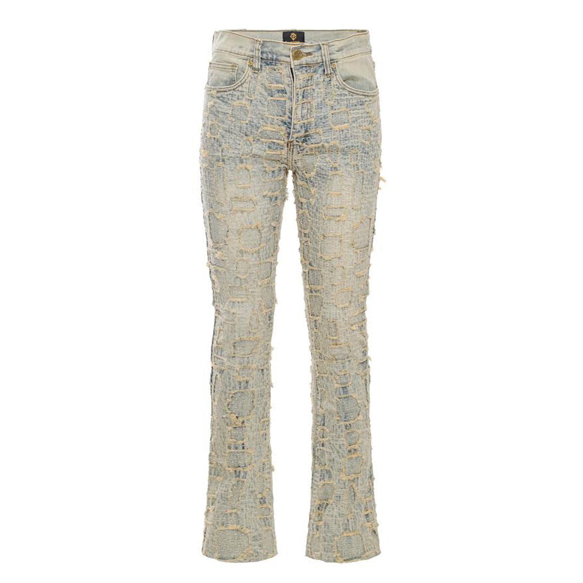 Patchwork Distressed Denim Jeans - Century Penthouse TAN