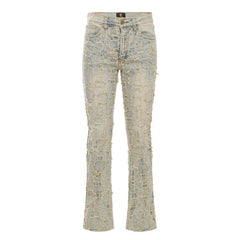 Patchwork Distressed Denim Jeans - Century Penthouse TAN