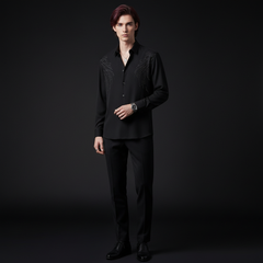 Midnight Wave Embellished LS Shirt BLACK