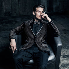 Regal Cascades Embellished Velvet Blazer BLACK/SILVER